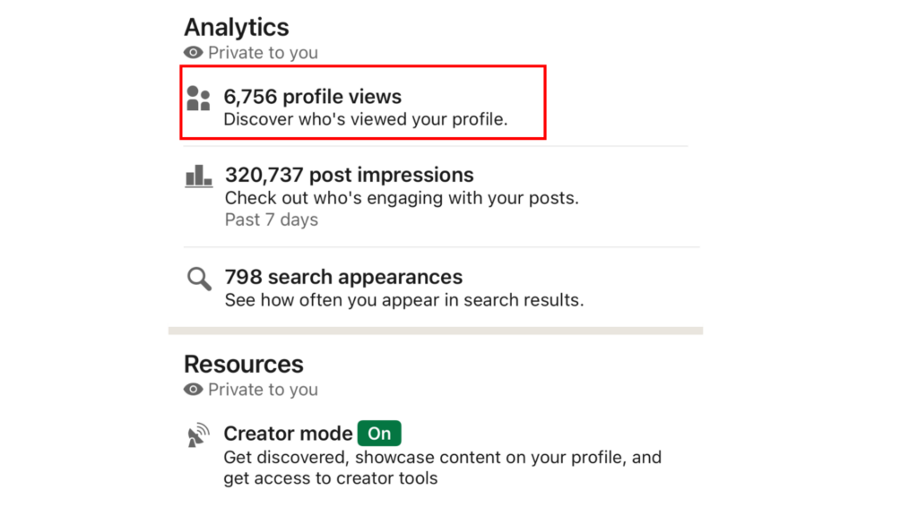 Who viewed your profile on Your Private Dashboard tab