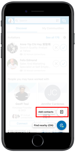 Add Contacts feature on LinkedIn mobile
